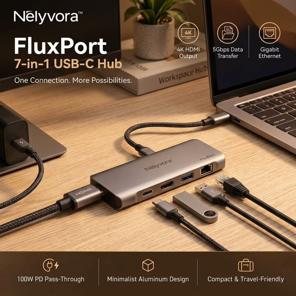 Nelyvora™ FluxPort 7-in-1 USB-C Hub