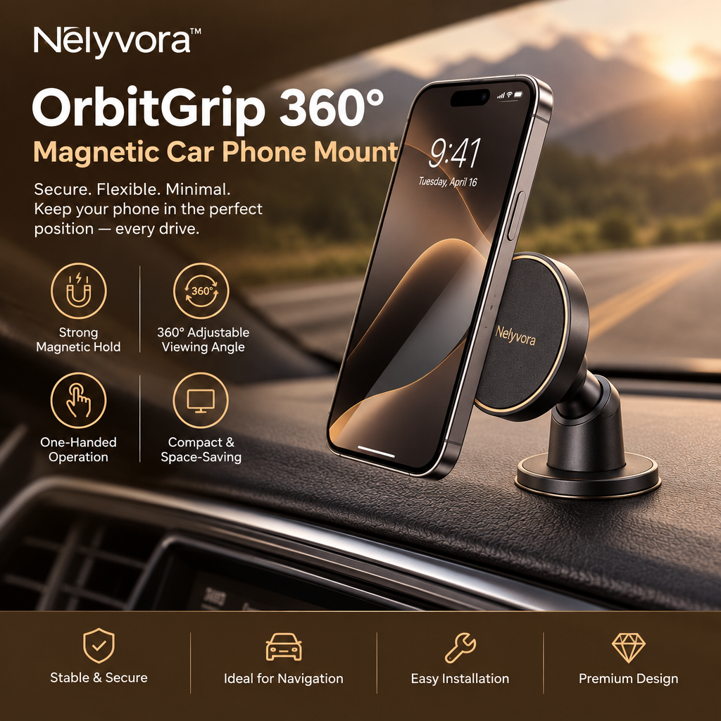 Nelyvora™ OrbitGrip 360° Magnetic Car Phone Mount