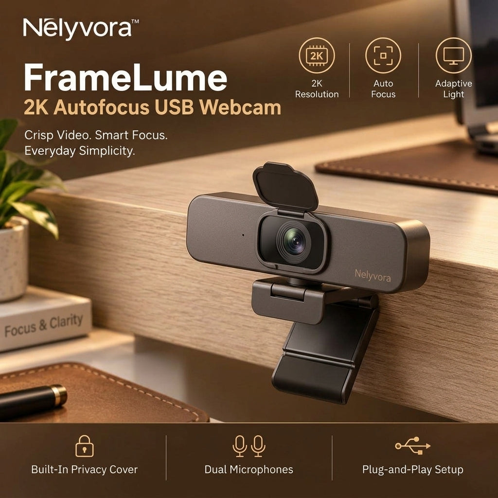 Nelyvora™ FrameLume 2K Autofocus USB Webcam