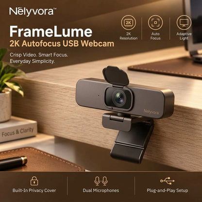 Nelyvora™ FrameLume 2K Autofocus USB Webcam