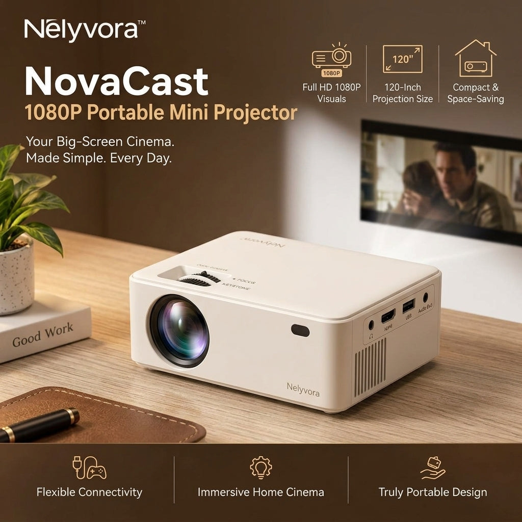 Nelyvora™ NovaCast 1080P Portable Mini Projector